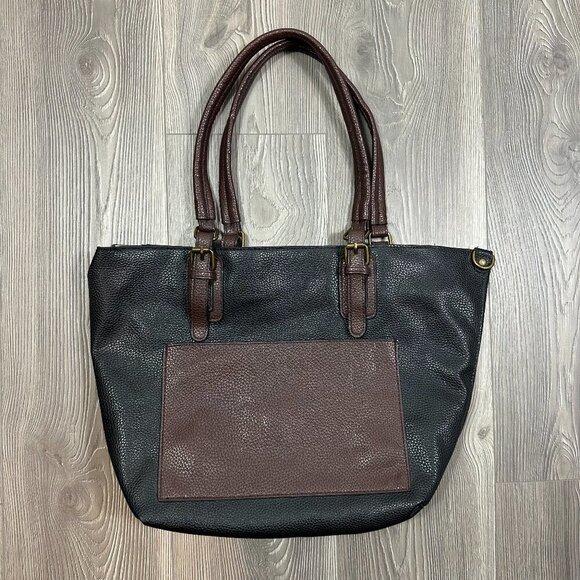 G.H. Bass & Co Black Brown Shoulder Tote with Long Strap - Picture 1 of 5